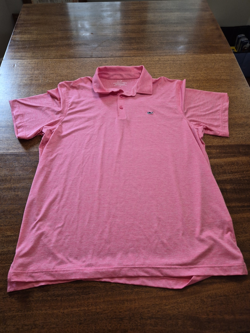 Vineyard Vines Heathered Pink & White Striped  Performance Polo Size‎ Large